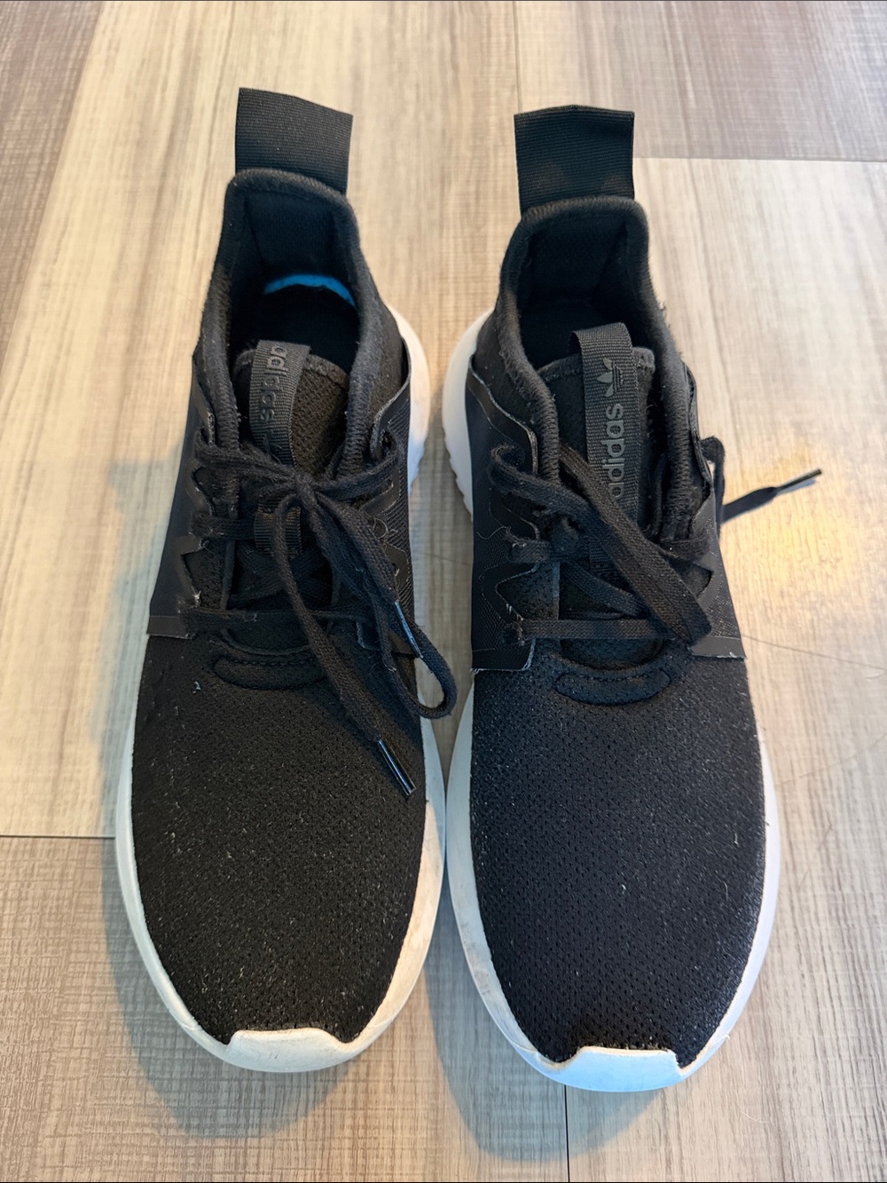 adidas Black Knit Lace-Up Athletic Sneakers with White Sole